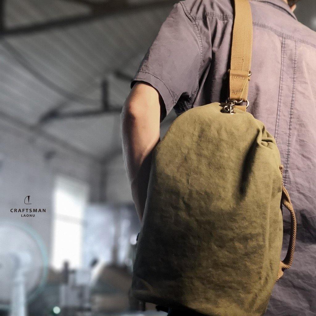 Army Green Canvas Mens Sling Bag One Shoulder Pack Sling Pack Bag For Men - iwalletsmen