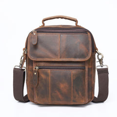 Dark Brown LEATHER MENS Vertical SHOULDER BAG SIDE BAG COURIER BAG MESSENGER BAG FOR MEN - iwalletsmen