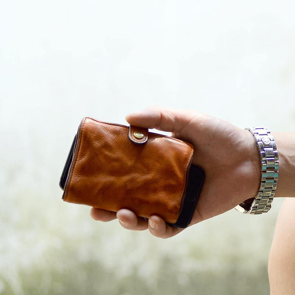 Cool Black Leather Mens Small billfold Wallet Brown Front Pocket Bifold billfold Wallet For Men - iwalletsmen