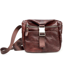 Black Leather Mens Casual Small Courier Bag Messenger Bags Brown Postman Bag For Men - iwalletsmen