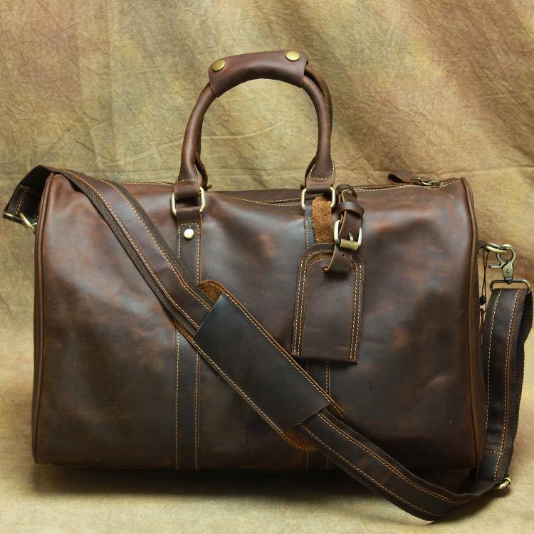 Brown Leather Men's 14 inches Overnight Bag Travel Bag Luggage Weekender Bag For Men - iwalletsmen