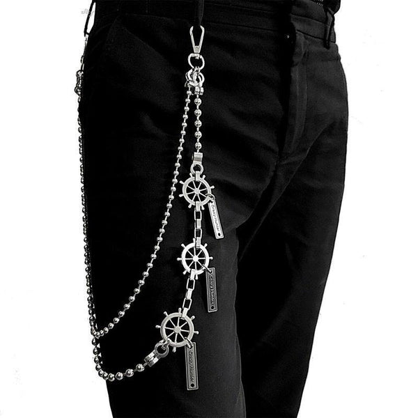 31'' Metal BIKER SILVER WALLET CHAIN Beaded LONG PANTS CHAIN ANCHOR Jeans Chain Jean ChainS FOR MEN - iwalletsmen