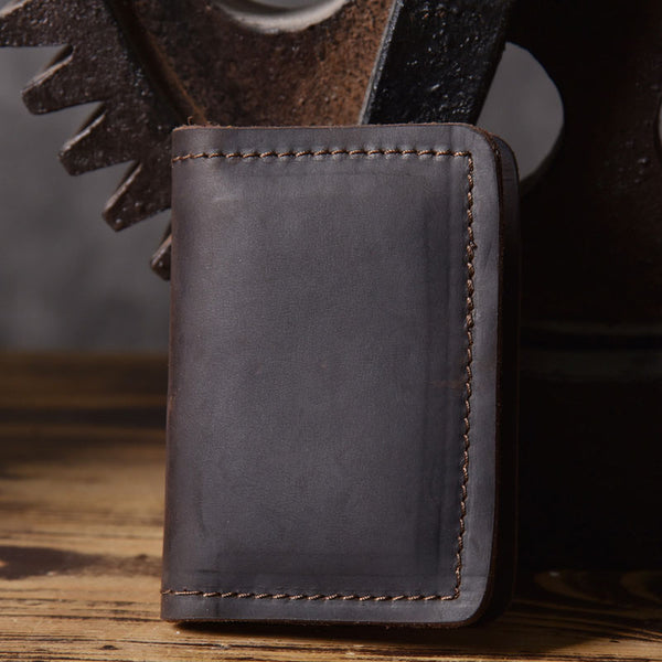 Handmade Leather Mens Cool Wallet Card Slim Wallet Change Coin License Wallet for Men