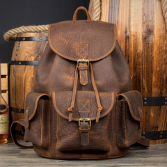Fashion Brown Mens Leather 15inches Large Backpacks Travel Backpacks School Backpacks for men - iwalletsmen