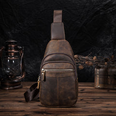 Vintage Brown Leather Men's Sling Bag 8-inches Chest Bag Vintage One shoulder Backpack For Men - iwalletsmen