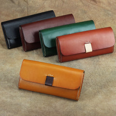 Cool Handmade Brown Leather Men's Large Envelope Long Wallet Green Vintage Long Wallet Clutch For Men - iwalletsmen