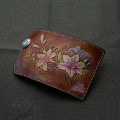 Handmade Leather Tooled Lily Flower Biker Mens Cool Car Key Wallet KeyChain for Men