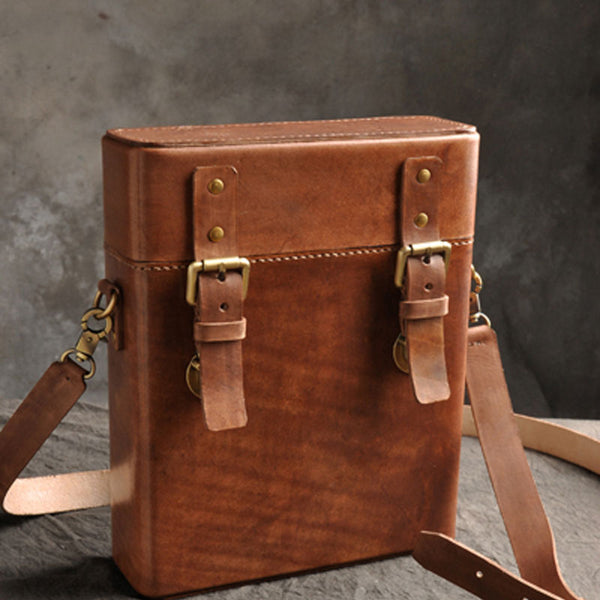 Handmade Vintage Coffee Leather Mens Messenger Bag Box Shoulder Bags for Men - iwalletsmen