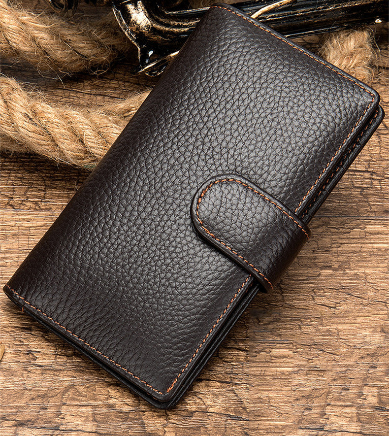 Black Leather Men's Wallet Trifold Long Wallet Multi Cards Long Wallet For Men - iwalletsmen
