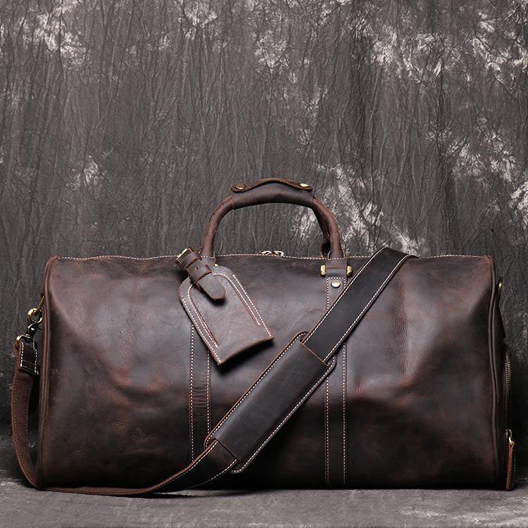 Casual Leather Men 16 inches Large Overnight Bags Travel Bags Brown Weekender Bags For Men - iwalletsmen