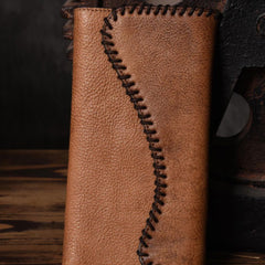 Handmade Leather Mens Cool Long Leather Wallet Trifold Clutch Wallet for Men - iwalletsmen