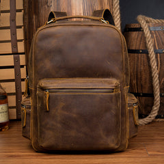 Fashion Brown Mens Leather 15-inch Computer Laptop Backpack Brown Travel Backpack School Backpacks for men - iwalletsmen
