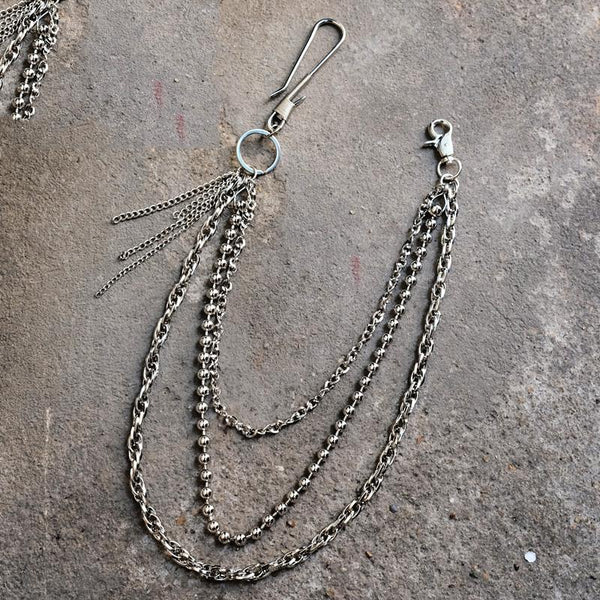 Badass Punk Triple Silver Tassel Mens Pants Chain Wallet Chain Long Jeans Chain Jean Chain For Men - iwalletsmen