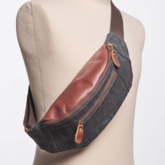 Canvas Leather Mens Fanny Pack Canvas Waist Bag Small Canvas Chest Bag for Men - iwalletsmen