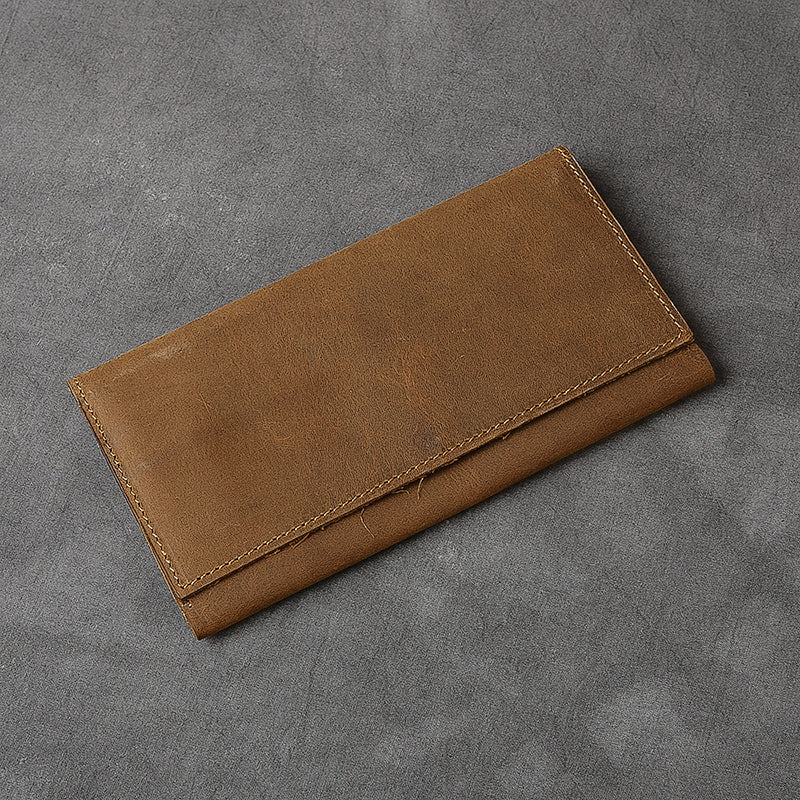 Brown Leather Mens Long Wallet Long Bifold Card Wallet For Men - iwalletsmen