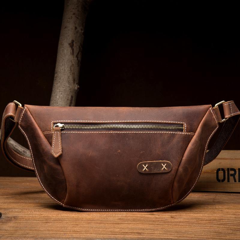 Cooll Mens Brown Leather Fanny Pack Mens Waist Bags Hip Pack Belt Bags Bumbags for Men - iwalletsmen