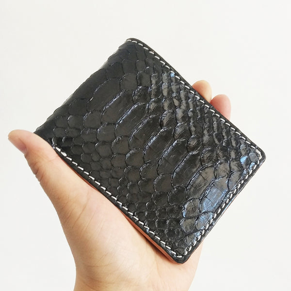 Handmade Cool Mens Black Snake Skin Small Wallet Yellow Slim billfold Wallets For Men - iwalletsmen