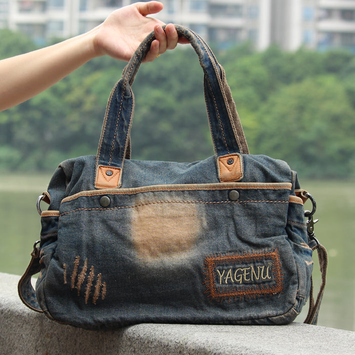 Blue Denim Mens Womens Casual Large Handbag Messenger Bags Jean Handbags Shoulder Bag For Men - iwalletsmen
