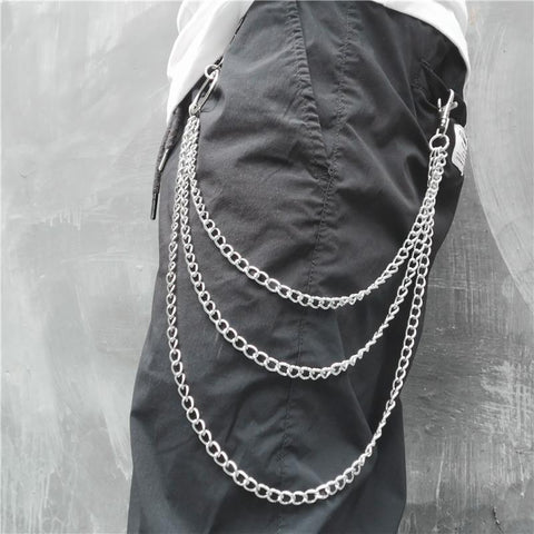 PandaHall 304 Stainless Steel Triple Layer Chains for Jeans Pants, Alloy Maple Leaf Pendant Wallet Keychains, Punk Chain Belts Hipster
