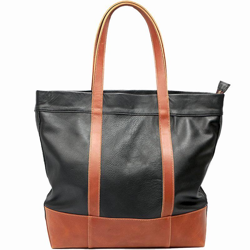 Black Vintage Leather Men Womens Large Tote Bag Brown Shoulder Tote Bag Shopper Tote For Men - iwalletsmen