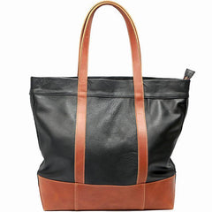 Black Vintage Leather Men Womens Large Tote Bag Brown Shoulder Tote Bag Shopper Tote For Men - iwalletsmen