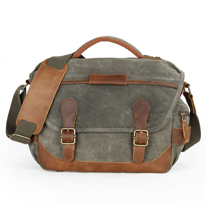 GREEN Waterproof CANVAS 14'' MENSCANON CAMERA SIDE BAG NIKON CAMERA SHOULDER BAG DSLR CAMERA MESSENGER BAG FOR MEN - iwalletsmen