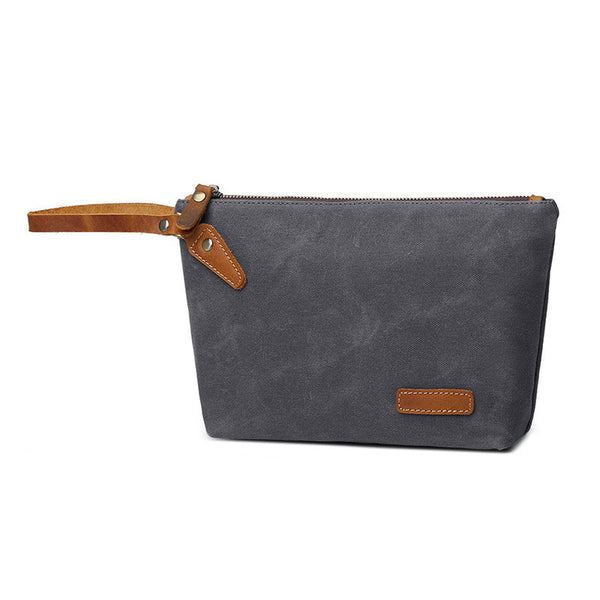 Cool Canvas Leather Mens Wristlet Bag Vintage Clutch Zipper Bag for Men - iwalletsmen