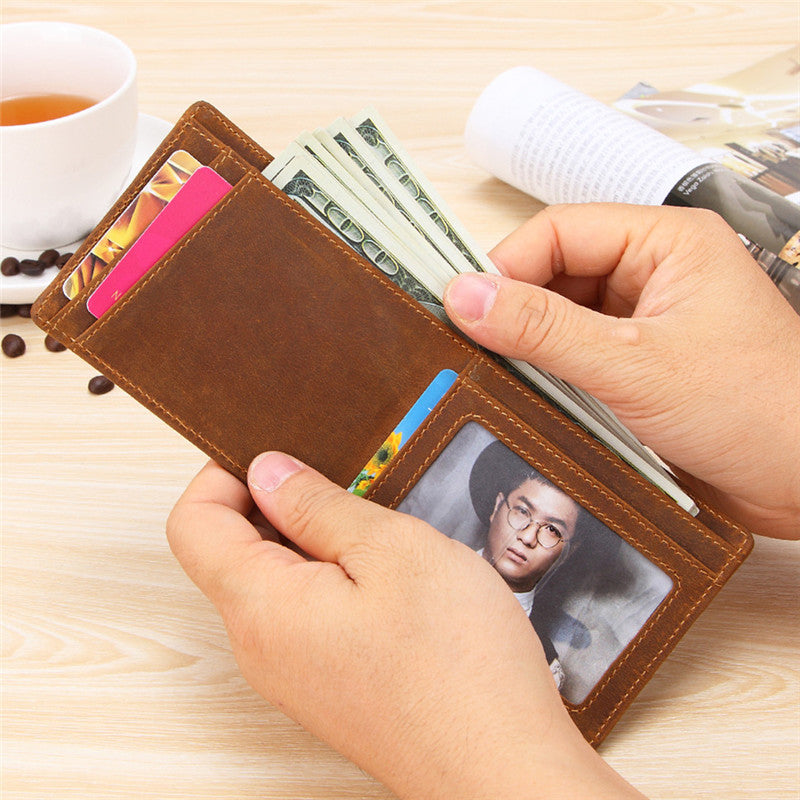 Vintage Brown Leather Men's Slim Small Bifold Wallet Front Pocket billfold Wallet For Men - iwalletsmen