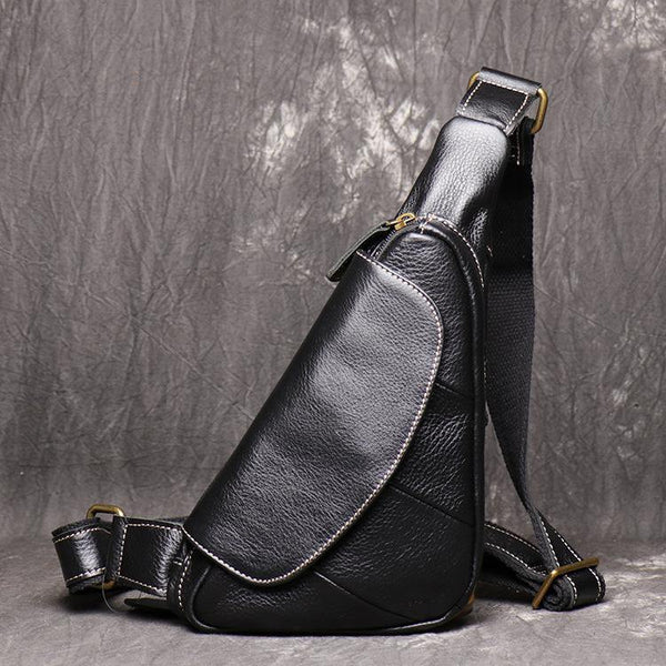 Cool Leather Black Sling Bag Men's Small Sling Pack Coffee Sling Backpack Small Courier Bag For Men - iwalletsmen