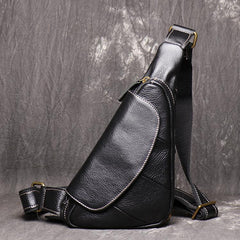 Cool Leather Black Sling Bag Men's Small Sling Pack Coffee Sling Backpack Small Courier Bag For Men - iwalletsmen