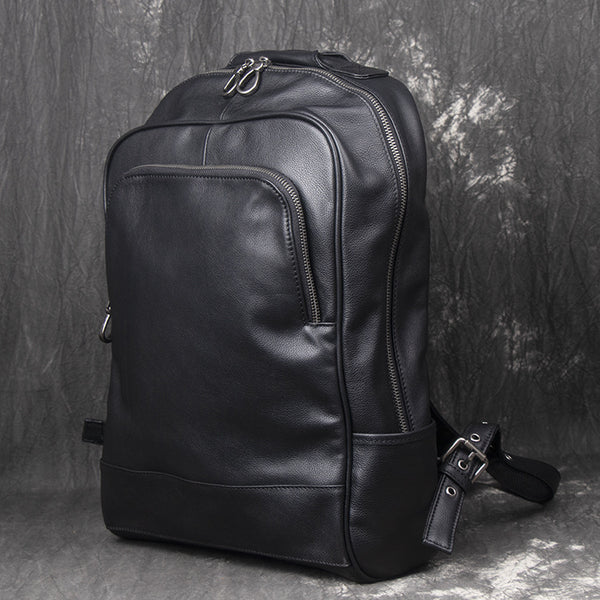 Cool Black Leather Mens Backpacks 15inch Laptop Backpacks School Backpack for Men - iwalletsmen