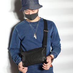 Cool Black LEATHER MEN'S 8 INCHES Small Side BAGs Sling MESSENGER BAG Chest BAG FOR MEN - iwalletsmen