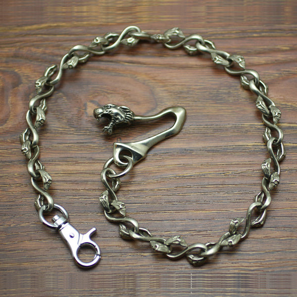 Cool Men's Handmade Dragon Skull Brass Biker Wallet Chain Pants Chain For Men - iwalletsmen