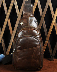 Cool Coffee Leather Chest Bag Sling Bag Sling Crossbody Bag One Shoulder Backpack For Men - iwalletsmen