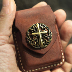 Cool Handmade Brown Leather Mens Zippo Lighter Case Heavy Armor Lighter Holder for Men - iwalletsmen