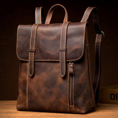 Dark Brown Fashion Mens Leather 13-inch Computer Backpack Brown Travel Backpacks School Backpacks for men - iwalletsmen