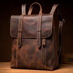 Dark Brown Fashion Mens Leather 13-inch Computer Backpack Brown Travel Backpacks School Backpacks for men - iwalletsmen