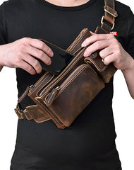 Brown Cool LEATHER MENS FANNY PACK FOR MEN BUMBAG Vintage WAIST BAGS - iwalletsmen