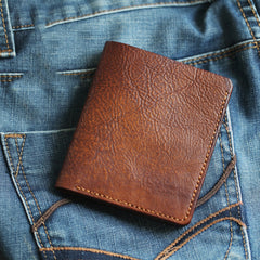 Cool Brown Leather Mens Vertical Small Wallet billfold Wallet Bifold Slim Wallet For Men - iwalletsmen