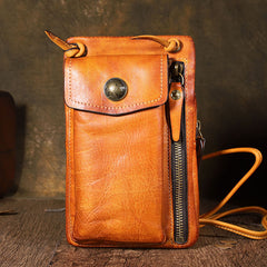 Handmade Leather Mens Brown MIni Side Bag Courier Bag Postman Phone Bag for men - iwalletsmen