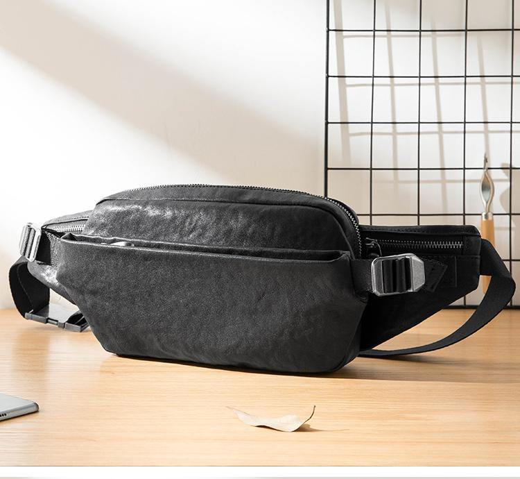 Black Casual Leather Mens 8inches Sling Bag Chest Bag Black One Shoulder Backpack for Men - iwalletsmen
