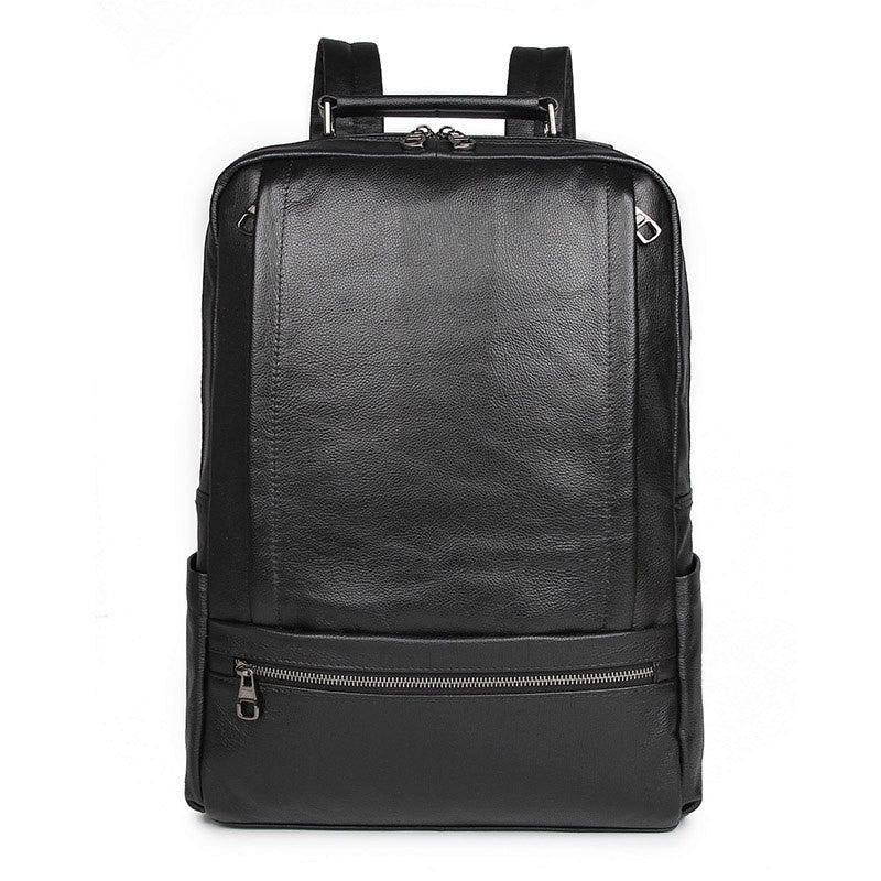 Black Leather Men's 14 inches Large Computer Backpack Black Large Travel Backpack Black Large College Backpack For Men - iwalletsmen
