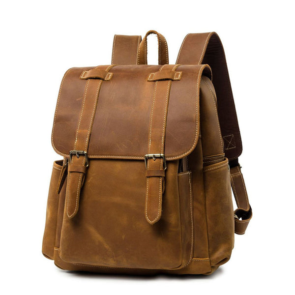 Cool Brown Mens Leather Dark Brown 14" Backpack Travel Backpack College Backpack for Men - iwalletsmen