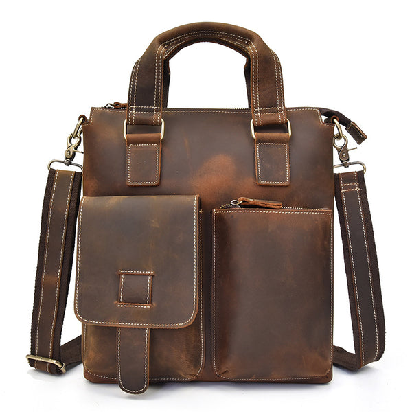 Brown Leather Mens Vintage Work Bag Handbag Briefcase Shoulder Bags Business Bags For Men - iwalletsmen