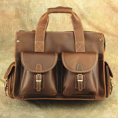 Brown Leather Mens 14 inches Business Laptop Work Bag Handbag Briefcase Shoulder Bags Messenger Bags For Men - iwalletsmen