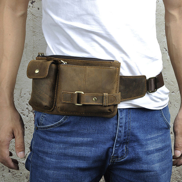 Vintage Leather Mens Fanny Pack Waist Pack Hip Pack Belt Bag for Men - iwalletsmen