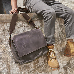 Mens Canvas Gray Cool Side Bag Messenger Bag Canvas Shoulder Bag for Men - iwalletsmen