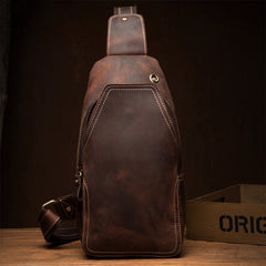 Casual Dark Brown Leather Mens Sling Pack Sling Bags Chest Bags One Shoulder Backpack for Men - iwalletsmen