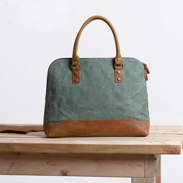 Mens Canvas Leather Briefcase Handbag Work Bag Business Bag for Men - iwalletsmen