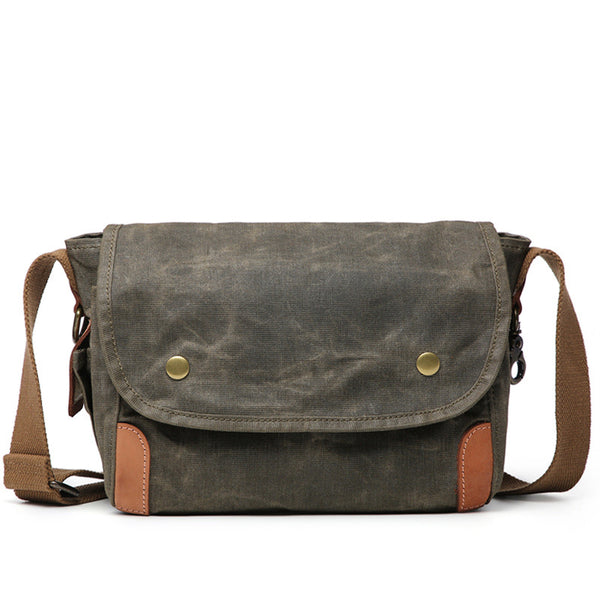 Cool Waxed Canvas Leather Mens Casual Messenger Bag Small Postman Bag Side Bag For Men - iwalletsmen